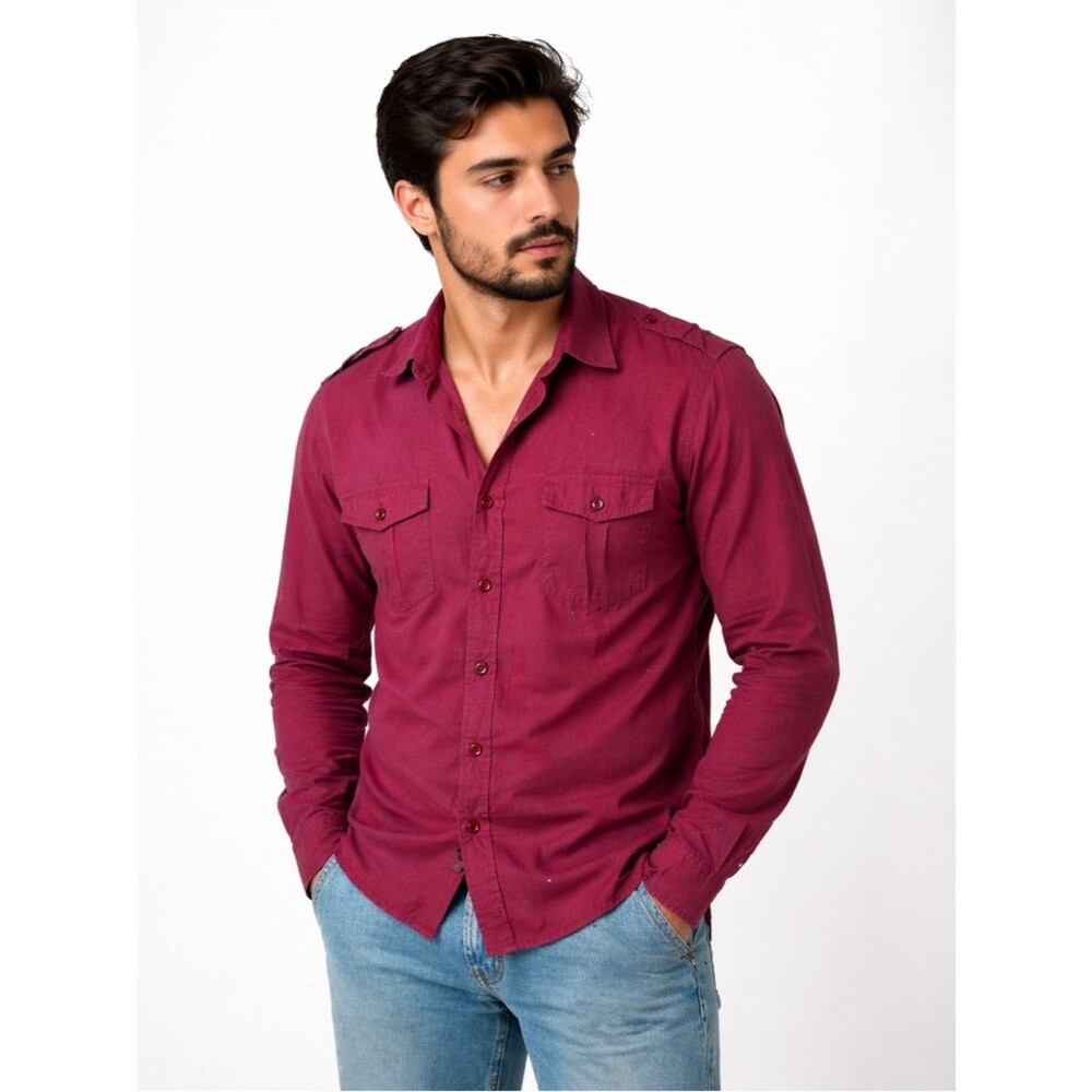 Drill Clothing Red Button Up Shirt Men M Military Style Cotton NWOT
